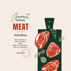 Fresh meat on the cutting board. Food design template. 