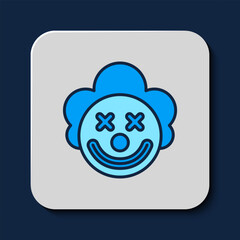 Wall Mural - Filled outline Clown head icon isolated on blue background. Vector