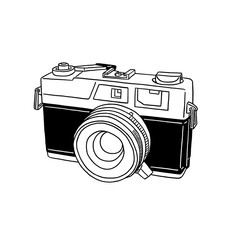 Wall Mural - Film camera Retro collection photo equipment Hand drawn line art Illustration