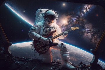 Wall Mural - astronaut in space playing the guitar made with generative ai