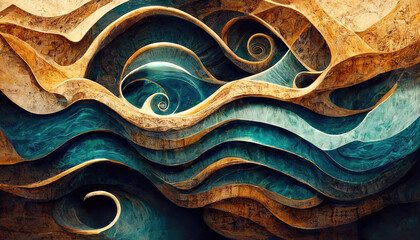 Wall Mural - Organic waves in vintage style as wallpaper background (Generative AI)