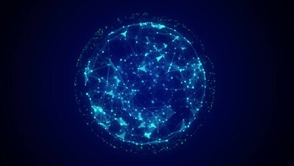 Poster - Futuristic sphere made of particles for connect network. Flow of particle in cyberspace. Space energy concept. 3D rendering.