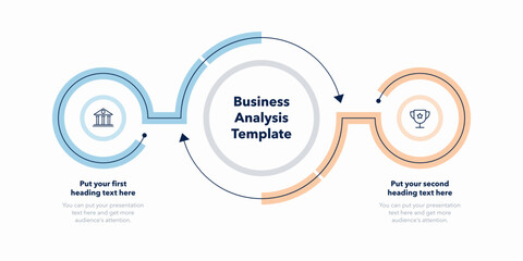 simple infographic for business analysis with two stages. flat diagram with minimalistic icons.