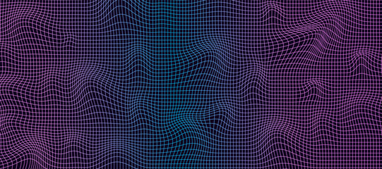 Poster - abstract wavy gradient 3d mesh on a dark background. geometric dynamic wave. 3d technology wireframe