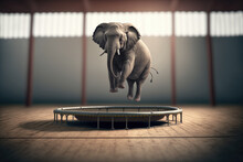 3d Illustration Of An Elephant Jumping On A Trampoline