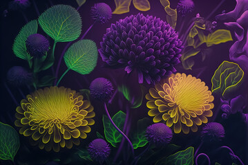 Wall Mural - Fantasy flower background, clover flower, green leaves, Generative Ai