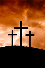 Wall Mural - three crosses on a hill, crucifixion of Christ Easter concept