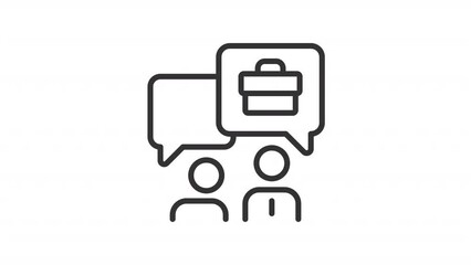 Poster - Animated business talk linear icon. Work conversation. Job interview. Interaction. Seamless loop HD video with alpha channel on transparent background. Outline motion graphic animation