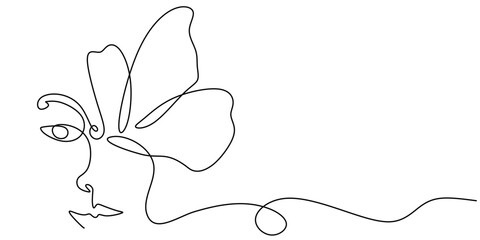 Wall Mural - one line of face flower isolated on white background. hand drawing continuous line minimalism.