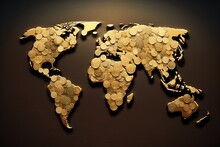 World Map Made Of Money Coins Illustration Generative Ai
