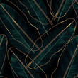 Gold and nature green seamless pattern with leaves