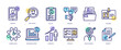© DesignSells - Set of linear icons with Head hunting concept in purple, yellow on blue colors. Icons represent the search for new people, the selection of candidates, professional development.