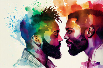 A passionate portrait of two black gay men about to kiss, capturing the love and affection between partners, generative ai. A beautiful representation of love and commitment