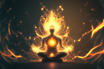 Wall Mural - 3d illustration of a glowing person meditating