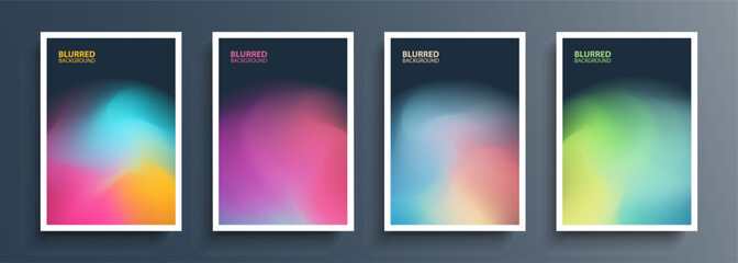 Poster - Set of blurred circle shapes on dark backgrounds with soft color gradients. Abstract graphic templates collection for brochures, posters, banners, flyers and cards. Vector illustration.