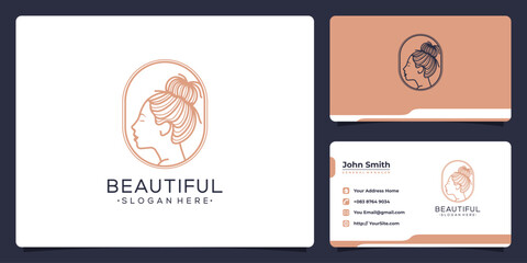 Wall Mural - Beautiful woman luxury logo and business card concept