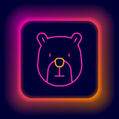 Canvas Print - Glowing neon line Bear head icon isolated on black background. Colorful outline concept. Vector