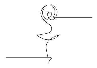 One line of ballerina isolated on white background. Hand drawing single continuous line.