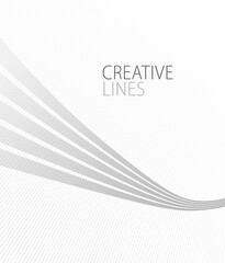 Sticker - Lines in perspective vector abstract background in light grey and white monochrome, 3D dimensional stripes with smooth gradient and wavy motion.