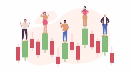 Poster - Animated brokers and traders loader. Stock market. Looped flat 2D characters 4K video footage. Color isolated loading progress animation with alpha channel transparency for website, social media