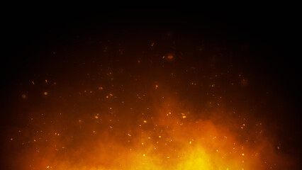 Wall Mural - 3d illustration. fire and burning embers glowing. fire glowing particles on black background