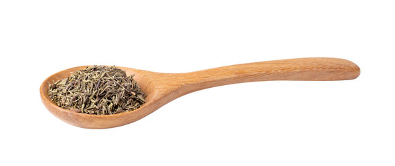 Canvas Print - Dried Thyme in wood spoon isolated on transparent png