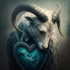 Canvas Print - pain in the heart heartbroken goat Generative AI