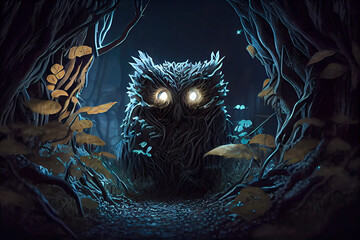 Mysterious creature in fairy tale fantasy forest. generative ai