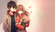 Joyful Anime Couple Celebrating Love Graphic Illustration Banner Art - Generative AI