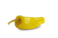 Pickled Yellow Pepper, Pepperoncini Or Friggitelli Isolated On White Background. Hot Pepper Marinated, Brined. Traditional Italian And Greek Cuisine, Ingredient For Salad, Pasta, Sauce.