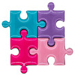 many shiny colorful puzzle pieces, connected together