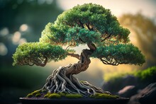 Bautiful Bonsai Tree Kissed By Sunlight, Generative Ai