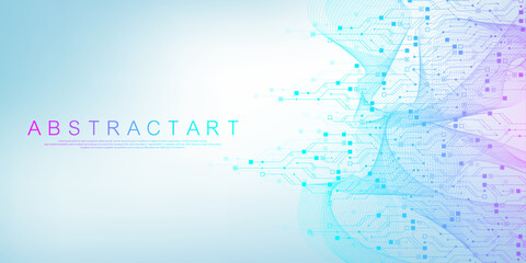 Aufkleber - Quantum computer technologies concept. Futuristic blue circuit board background vector. Modern technology circuit board texture background design. Waves flow. Quantum explosion technology.