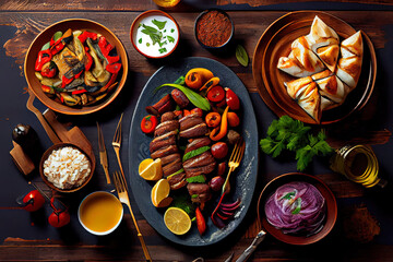 Wall Mural - traditional jewish israeli and middle eastern food. Generative Ai