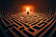 man lost in a complex labyrinth. Abstract labyrinth way. maze. High quality ai generated illustration.