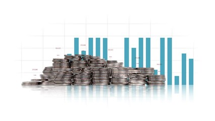 Canvas Print - Bar graph and pile of coins with Business concept. Concept of successful investment analysis.
