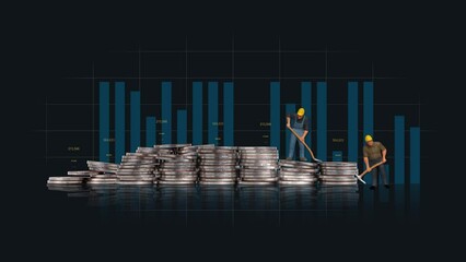 Canvas Print - Bar graph and pile of coins with Business concept. Concept of successful investment analysis.
