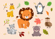 Bundle of isolated cute animal cartoon characters flat vector illustration