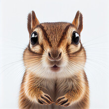 Adult Chipmunk Portrait Isolated On A White Background. Generative AI.