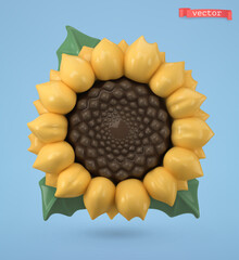 Wall Mural - Sunflower 3d vector cartoon icon