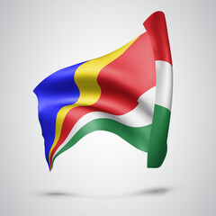 Seychelles, vector flag with waves and bends waving in the wind on a white background