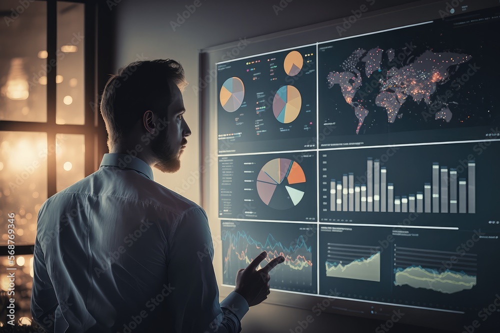 Analyst working on business analytics dashboard with KPI, charts and ...