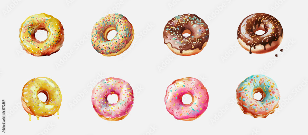 Watercolor donuts set. Vector illustration isolated on white background ...