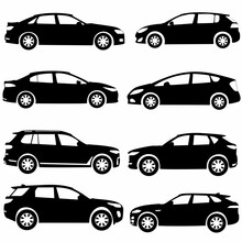 
Set Of Car Side Silhouettes, White Background