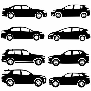 set of car side silhouettes, white background