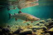 Pike fish under water in the wild created with Generative AI technology.