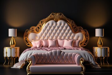 Luxury pink and gold bedroom made with generative ai