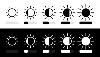 Fototapete - Brightness control icons collection. Brightness with varying levels. Screen brightness and contrast level settings icon. Night or day mode. Vector illustration.
