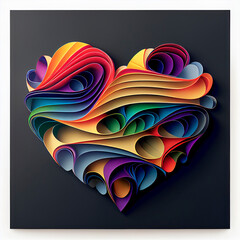Poster - abstract colorful wavy heart, ai generation
