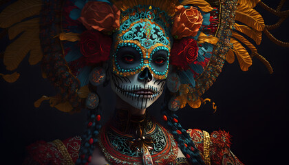 Day of the dead, Dia de los muertos character. Generative ai